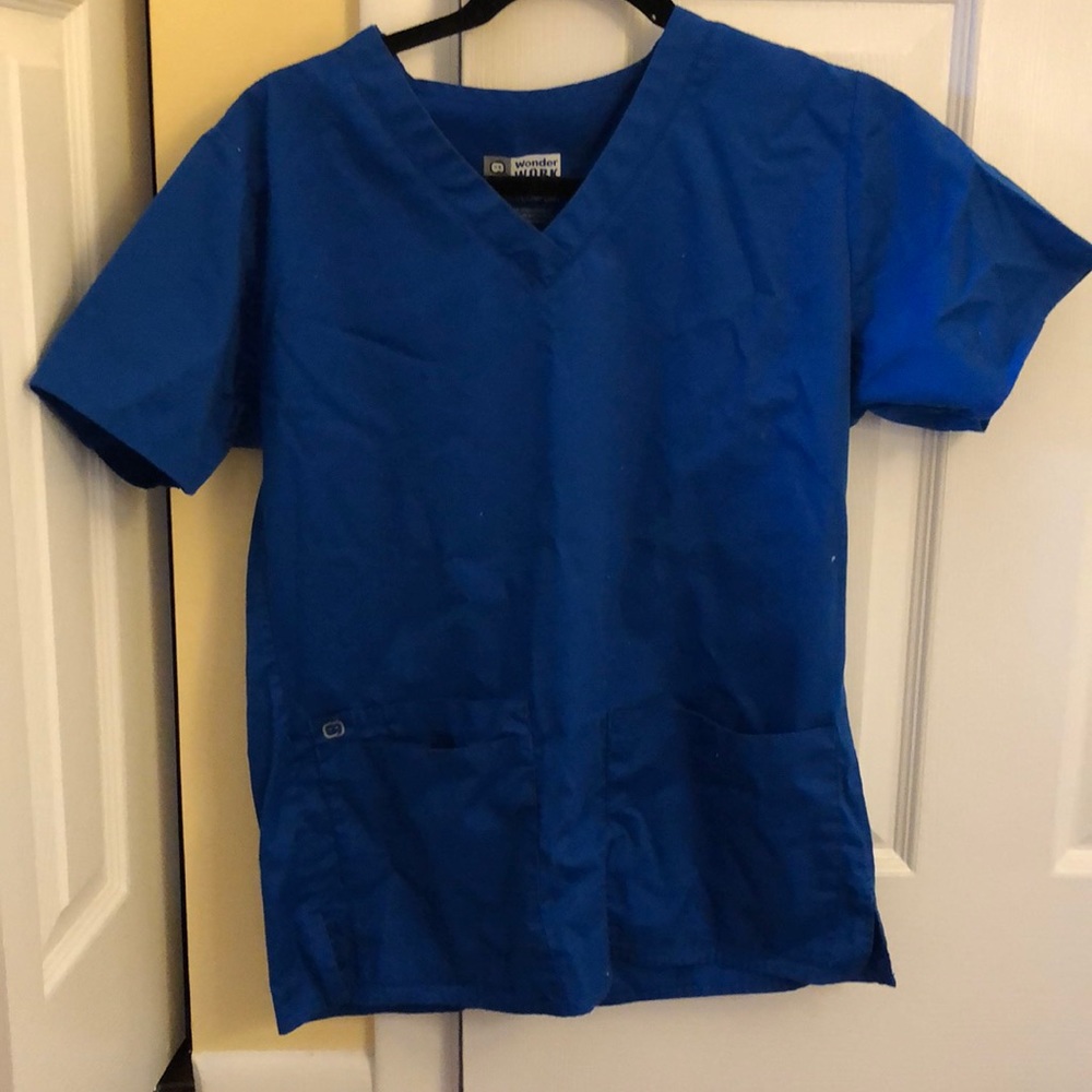 Royal Blue Wonder Works scrub top